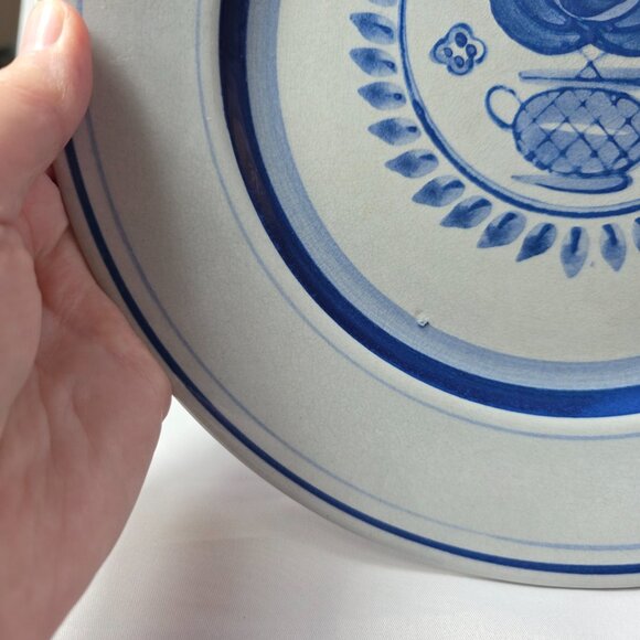 Arabia of Finland Blue Rose Dinner Plate Gray/Blue with Blue Flowers & Bands - Picture 10 of 12